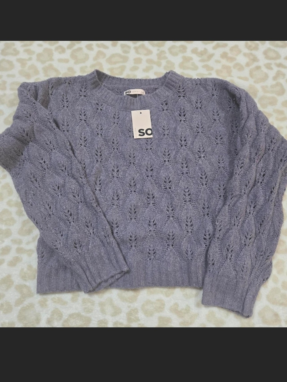 SO Lavender Openwork Crewneck Sweater